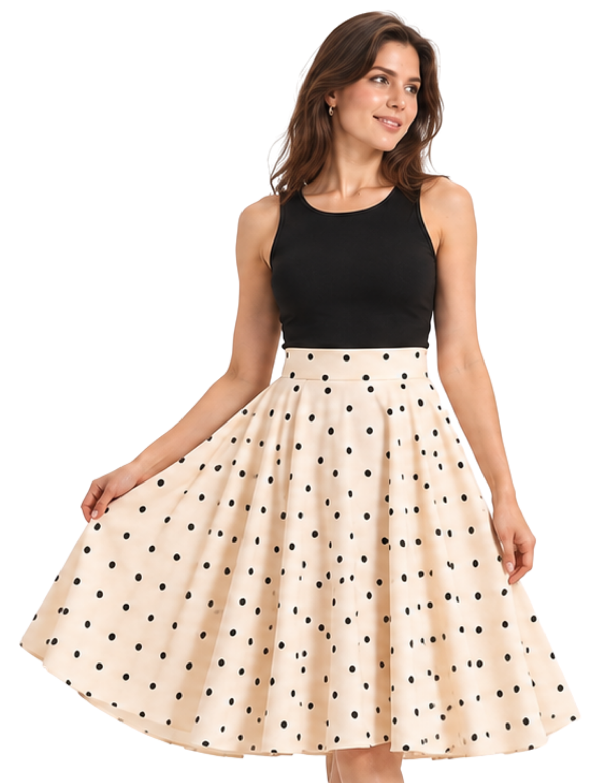 Women's CIA midi skirt sewing pattern shown from the front with a high waist and flowing circular cut