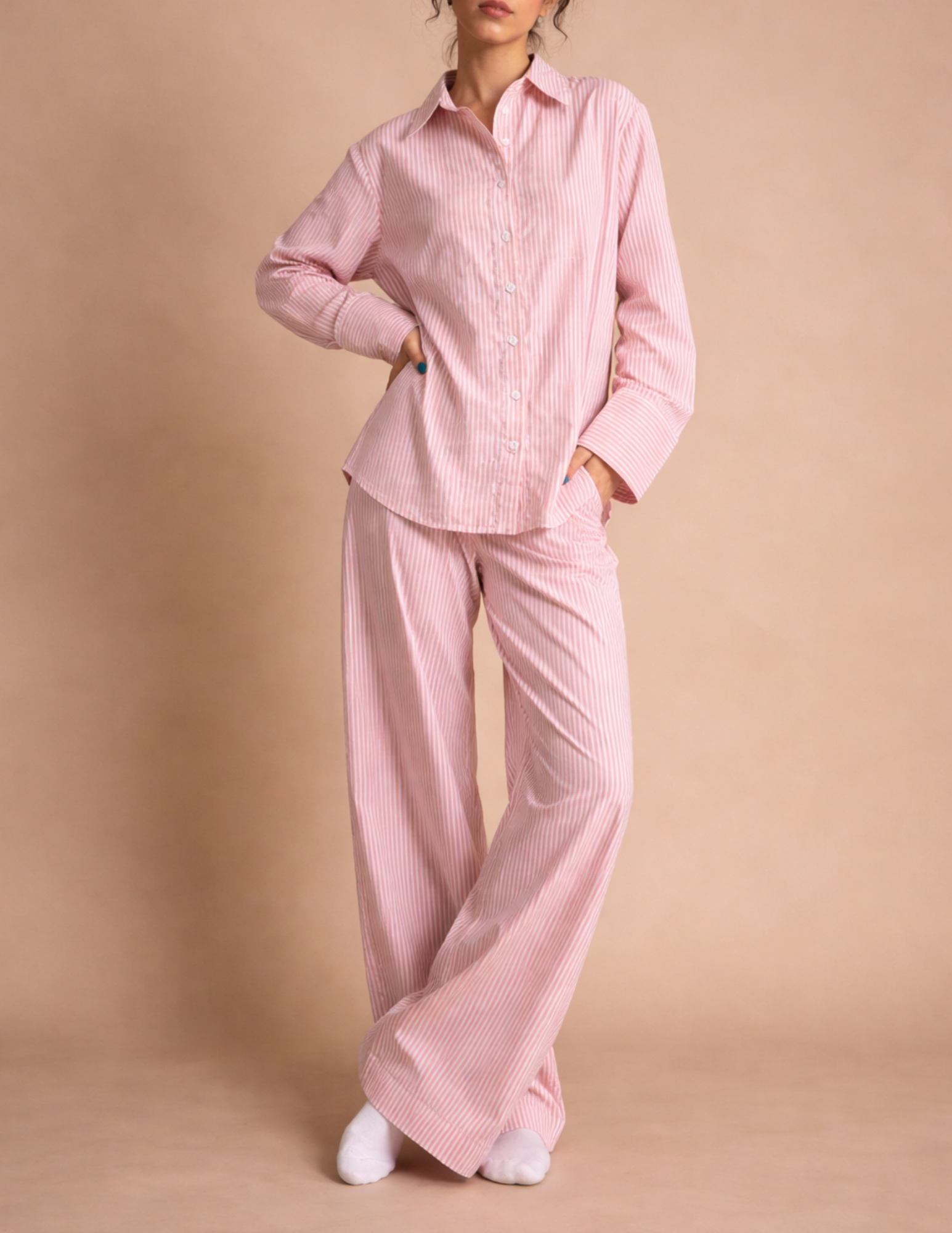 Rosie Set sewing pattern back view showing relaxed shirt and wide-leg pants silhouette