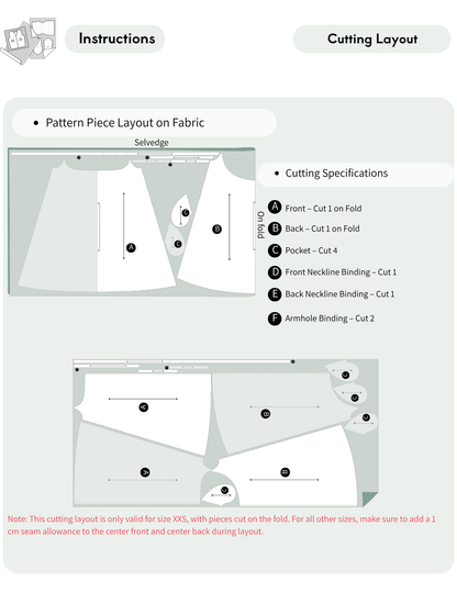 Cutting layout and 
pattern piece 
placement guide for 
the Amazonie Maxi 
Dress Sewing Pattern 
PDF