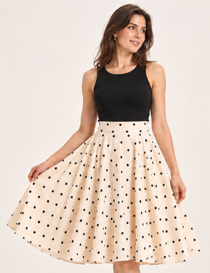 Women's CIA midi skirt sewing pattern shown from the front with a high waist and flowing circular cut