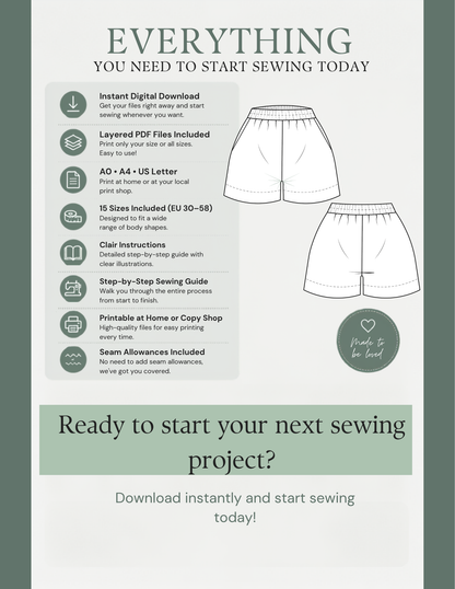 Mia Short -Digital PDF Sewing Pattern